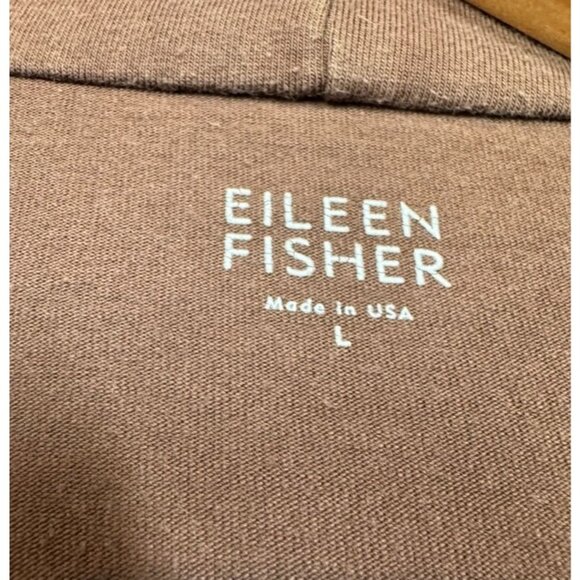 Eileen Fisher Open Front Cardigan Top Brown Hooded Organic Cotton Womens Large L - Picture 3 of 5